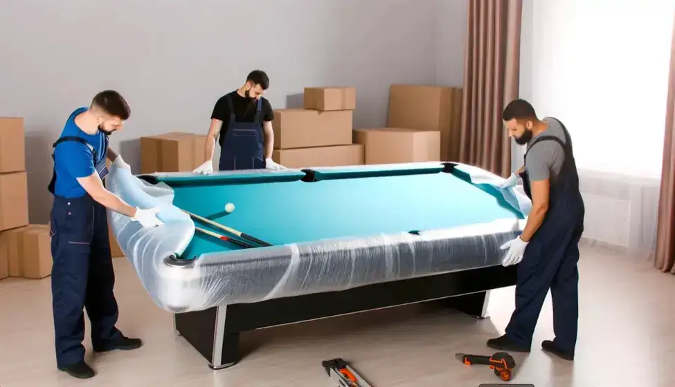 Removalists wrapping a pool table in Wollongong