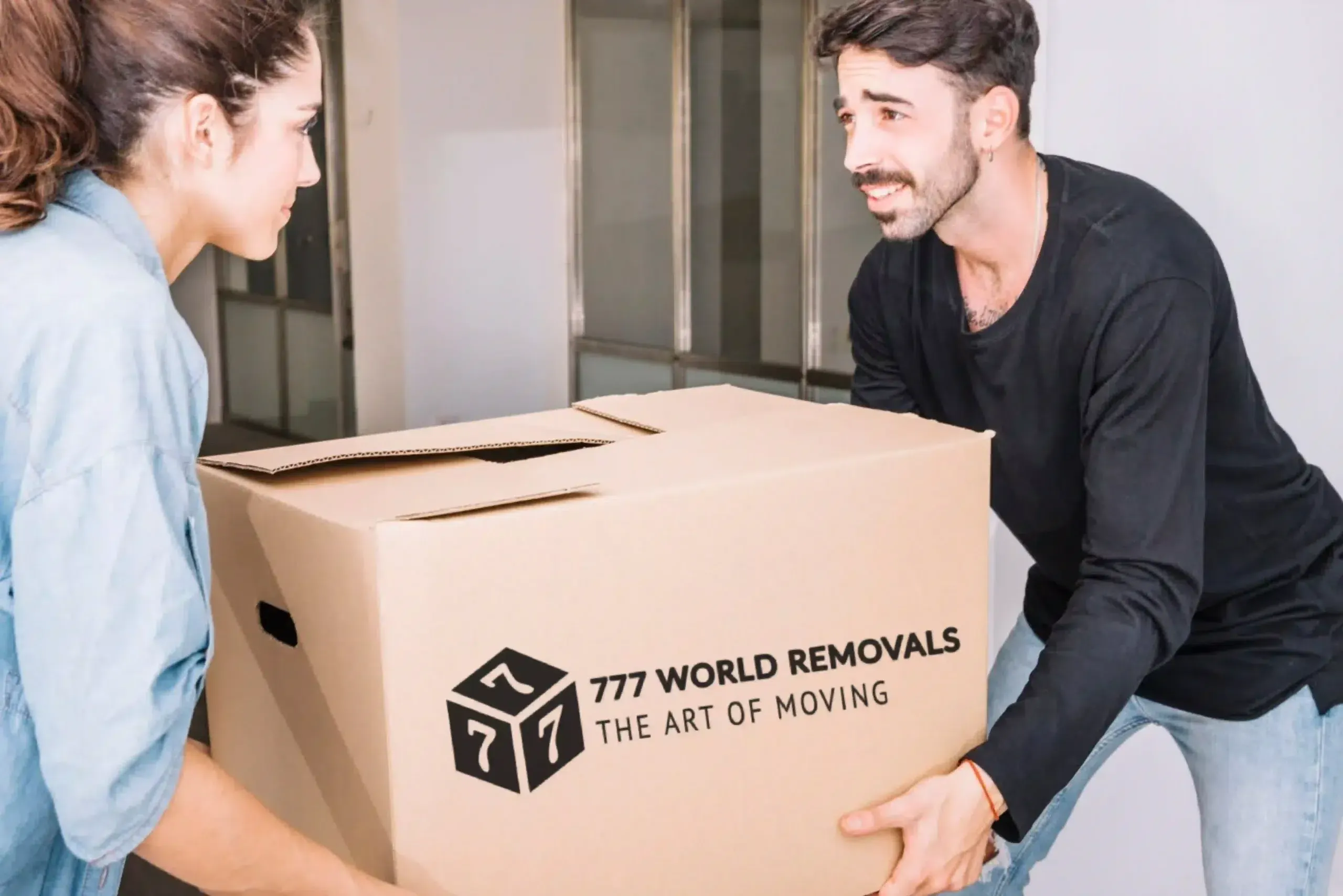 Removalists Wollongong carrying a 777 World Removals moving box